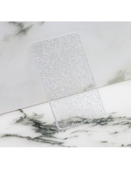 ﻿Muestra Metacrilato Purpurina transparente 3 mm