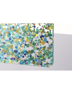 Metacrilato Dots Azul y Oro 3 mm